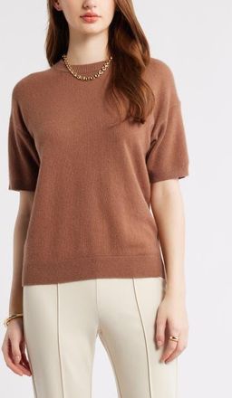 Nordstrom Short Sleeve Cashmere Sweater in Brown Clove at Nordstrom, Size Xx-Small