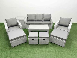 Fimous PE Wicker Rattan Furniture Sofa Sets with Coffee Table Side Table in Light Grey