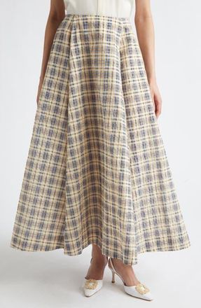 Bernadette Kennedy Plaid Seersucker Skirt in Blue /Beige Seersucker Check at Nordstrom, Size 8 Us