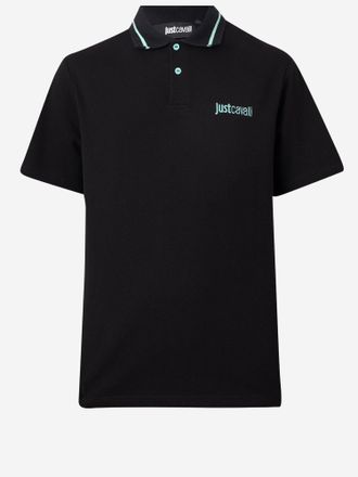 Just Cavalli Two-Tone Collar Cotton Polo Shirt - Black