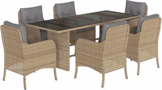 vidaXL Set Comedor De Jard&iacute;n 7 Pzas Con Cojines Rat&aacute;n Sint&eacute;tico Beige Vidaxl