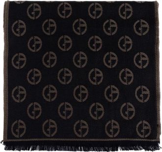 Giorgio Armani Wol met Monogram Sjaal - Heren - Wintersjaals - Blauw - ONE Size - Wol - Accessoires