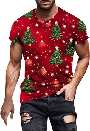 Generic Xmas T Shirts Mens UK Smart Casual Christmas Tshirt Short Sleeve Festive Tops Funny Round Neck Designer Tee Shirt Men Christmas Clothes Holiday Sports