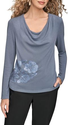 DKNY Sequin Cowl Neck Top in Tempest at Nordstrom, Size X-Small
