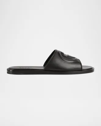 Gucci Men & apos;s Leather Interlocking G Slide Sandals