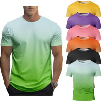 Generic 6 Pack Mens Gradient Color T-Shirt, Short Sleeve Crewneck, Summer Short Sleeved Round Neck Gradient T-Shirt (UK, Alpha, 5XL, Regular, Regular, 4)