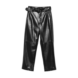 Twinset Geknipte broek met riem - Dames - Vrijetijds broeken - Zwart - M - Polyester - Broeken