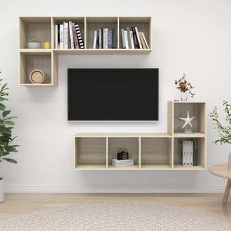 Berkfield Home 4 Piece TV Cabinet Set Sonoma Oak Engineered Wood in Brown
