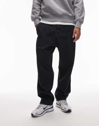 CAT CAT - WWR - Pantaloni ampi pesanti in twill blu navy con fibbia