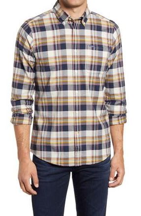 Barbour Bowmer Tailored Fit Plaid Button-Down Shirt in Navy at Nordstrom Rack, Size Large