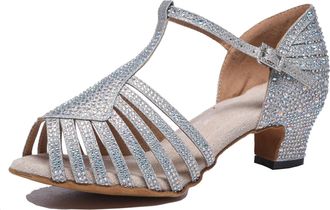 Miyoopark Womens Salsa Latin Dance Shoes with Rhinestones Wedding Evening Sandals L558 Silver 5cm Heel UK 6