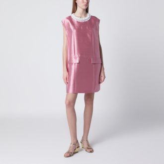 Prada Short wool and silk dress in pink with rhinestones