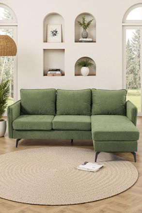 Living and Home 3-Seater Green Upholstered Corner Sectional Sofa