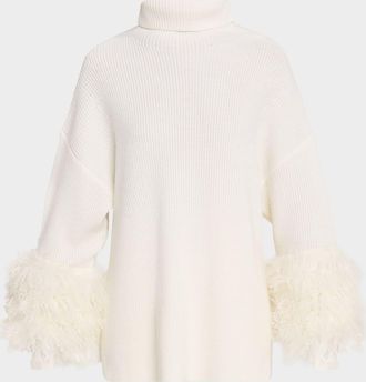 Sally Lapointe Yak Yarn-Cuff Merino Wool Turtleneck Sweater