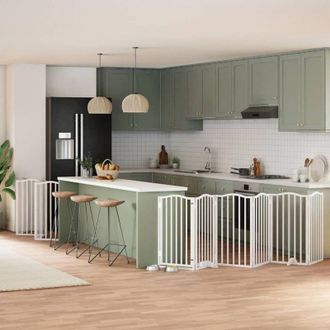 vidaXL Puerta De Perros Plegable 12 Paneles Madera &Aacute;lamo Blanca 600 Cm Vidaxl