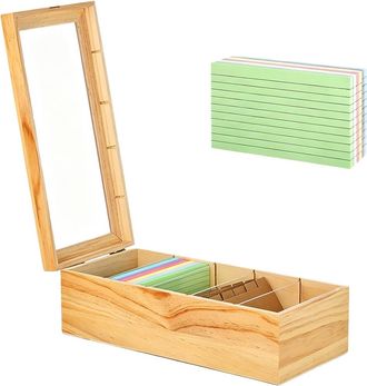 OEM Caja De Almacenamiento Para Tarjetas A7 - Madera Natural - 25,5 X 15,1 X 10,5 Cm - 4 Compartimentos Ajustables - Tapa Transparente - 1 Unidad