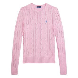 Polo Ralph Lauren Round-neck Knitwear, female, Pink, Size: XS Cable-Knit Cotton Crewneck Sweater