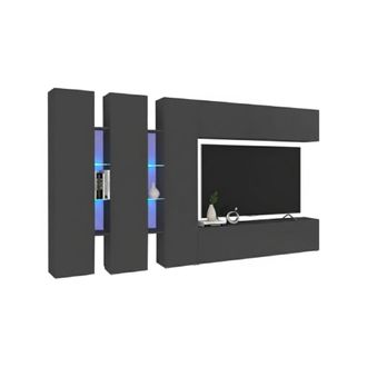 Dmora Pared Equipada Dattard, Conjunto De Sal&oacute;n Mueble Tv Con 5 Puertas, Mueble De Sal&oacute;n Polivalente, 100% Made In Italy, Cm 340x30h180, Antracita - Dmora