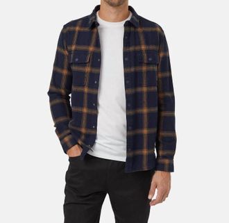 tentree Kapok Flannel Colville Shirt In Midnight Blue/plaid City
