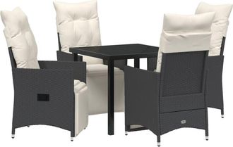 vidaXL Garden Dining Set with Cushion 5 pcs Black Poly rattan Vidaxl