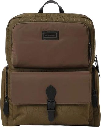 Emporio Armani Zaino in Poliammide con Motivo a Rilievo e Tasca Frontale - - Bags - Uomo - Verde - ONE SIZE