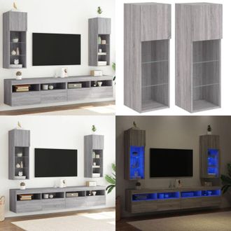 vidaXL Mobili TV con Luci LED 2pz Grigio Sonoma 30,5x30x90 cm - Luci LED RGB - Design a parete