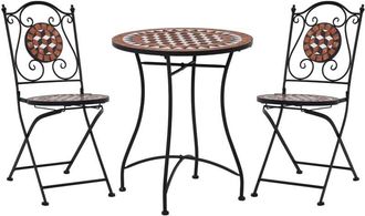 vidaXL 3 Piece Mosaic Bistro Set Ceramic Tile Terracotta Vidaxl