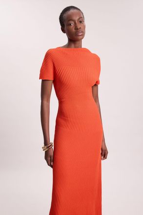 Karen Millen Womens Stitch Detail Knit Midi Dress - Orange Viscose - Size X-Small