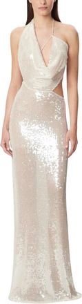 Amazu&igrave;n Iselin Asymmetrische Gedrapeerde Maxi Jurk - Dames - Avondkleed - Beige - ONE Size - Polyester - Kleedjes