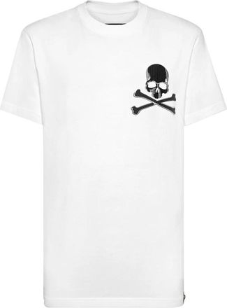 Philipp Plein T-Shirt Ronde Hals Skull&Bones - Heren - T-shirts - Wit - 5XL - Katoen - Tops