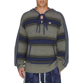 adidas Originals x CLOT Baja Stripe Oversize Hooded Sweater in Trace Khaki/Tech Indigo at Nordstrom, Size Xx-Large
