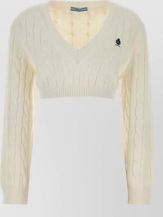 Prada cropped cotton sweater v neck cable knit