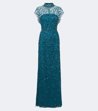 Jenny Packham Abito lungo Crystal Drop con paillettes