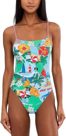 Seafolly Viva Vacation Square Neck One-Piece Womens Swimsuits One Piece Powder Blue : AUS 18 (US Womens 14), Elastane/Nylon