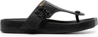 Loewe logo-plaque leather flip flops - women - Calf Leather/Rubber/Calf Leather - 37 - Black