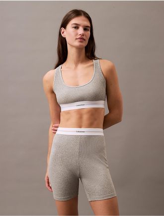 Calvin Klein Womens Cotton Modal Stretch Rib Lightly Lined Bralette - Grey - XS