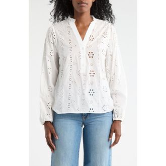 Forgotten Grace Eyelet Embroidered Button-Up Shirt in White at Nordstrom Rack, Size X-Large