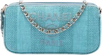 Chanel Pre-owned Deauville Double Zip Clutch - Dames - Vintage Mini Tas - Blauw - ONE Size - Leer - Vintage