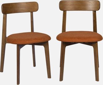Sweeek Silla Vintage De Madera De Hevea Te&ntilde;ida En Nogal Y Tejido Texturizado, Set De 2