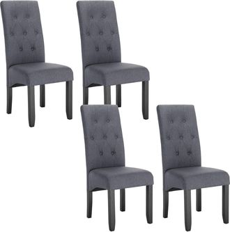 Woltu Woltu Sillas De Comedor Set De 4 Sillas Cocina Asiento Acolchado Tapizado En Lino Estructura De Madera Sill&oacute;n Gris Oscuro