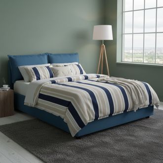 Talamo Italia Cama Matrimonial Antonia, Cama Contenedor Con Revestimiento De Tela, 100% Made In Italy, Apertura Frontal, Adecuado Para Colch&oacute;n Cm 160x200, Azul, Con