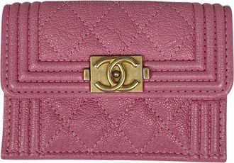 Chanel Boy Chanel Pink Grained Calfskin Wallet (Tri-Fold) (Pre-Owned)