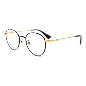 Gucci Mens Gucci Bee Webbing Circular Optical Metallic Glasses Frame Asia Edition Black Gold Color GG0607OK-003