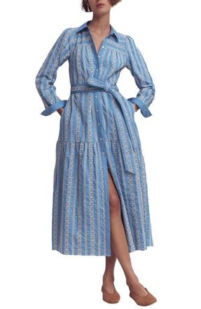 Boden Ellie Long Sleeve Broderie Denim Shirtdress at Nordstrom, Size 12