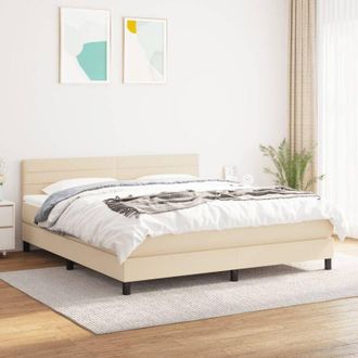 vidaXL Cama Box Spring Con Colch&oacute;n Tela Color Crema 160x200 Cm Vidaxl