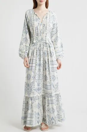 Pendleton Athena Long Sleeve Linen Blend Maxi Dress in Blue Laurel Grove at Nordstrom, Size X-Small