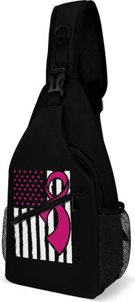 Generic Awareness Ribbon Breast C-ancer Flag Mens Shoulder Bags Sling Crossbody Backpack Travel Hiking Chest Bag with Small Side 38x20cm