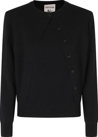 Semicouture Black Yasmina Built-In Vest Ribbed Wool-Cashmere Cardigan