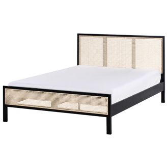 Beliani Cama Con Somier Moderna Cabecero Con Trenza Vienesa Madera De Pino Negro 140 X 200 Cm Salernas