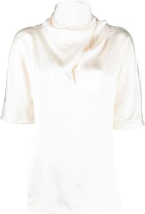 Jil Sander Satijnen blouse met V-hals - Dames - Blouses - Beige - M - Satijn - Overhemden